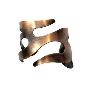 Vintage Brutalist Modernist Copper Cuff Bracelet Wide Boho Chic Statement Piece